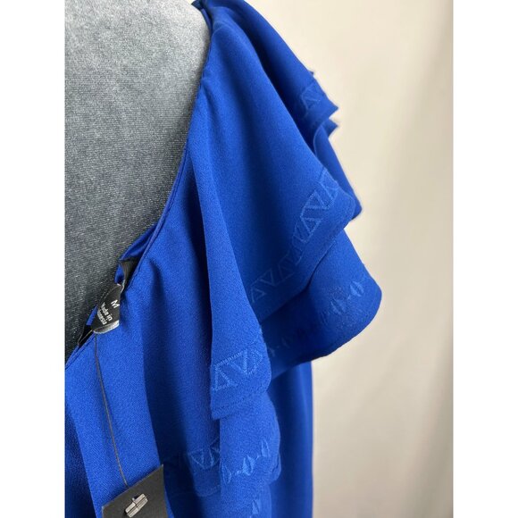 APT. 9 Women's One Shoulder Embroidered Ruffle Dress Blue Lined Royal Sz M NWT - Picture 11 of 14